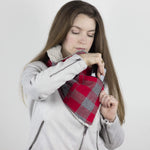 Wilderspin Scarves Faux Fur and Flannel Neck Wrap Scarf with Front Pocket Red & Gray Buffalo Silver Fox Fur Pocket Scarf
