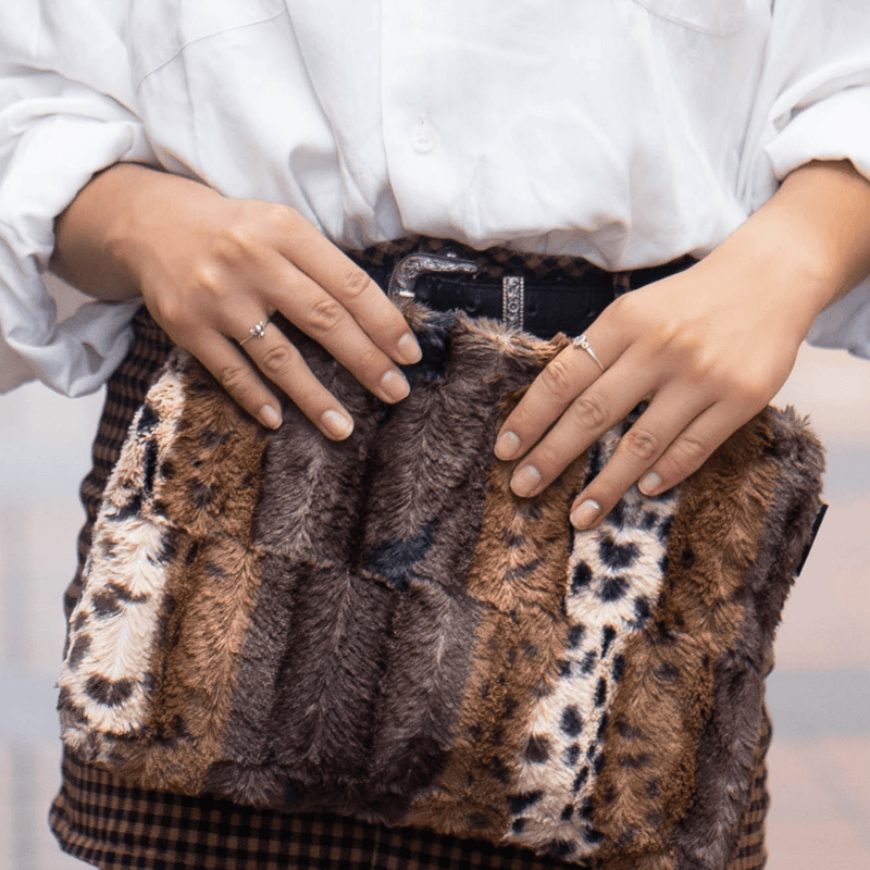 Wilderspin Scarves Faux Fur Clutch and Cross Body Bag Leopard/Mink Faux Fur Clutch
