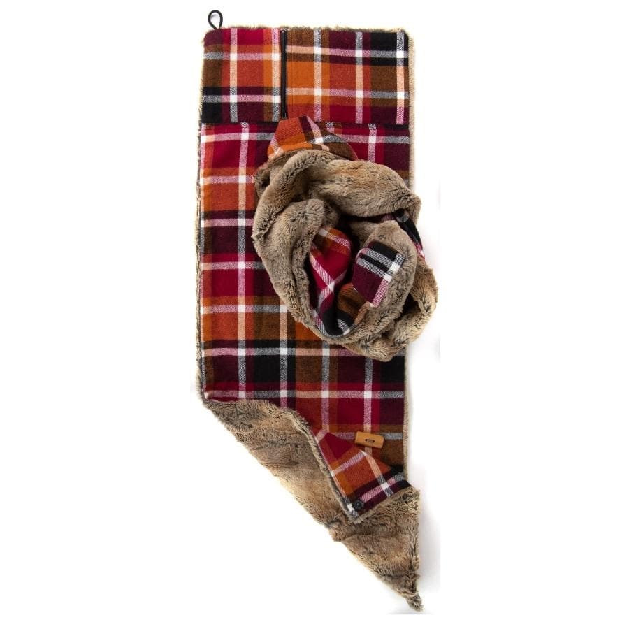 Wilderspin Scarves Exclusive Gift Set | Neck Wrap Scarf with Front Pocket Matching Faux Fur & Flannel Gift Set Orange/Berry/Black