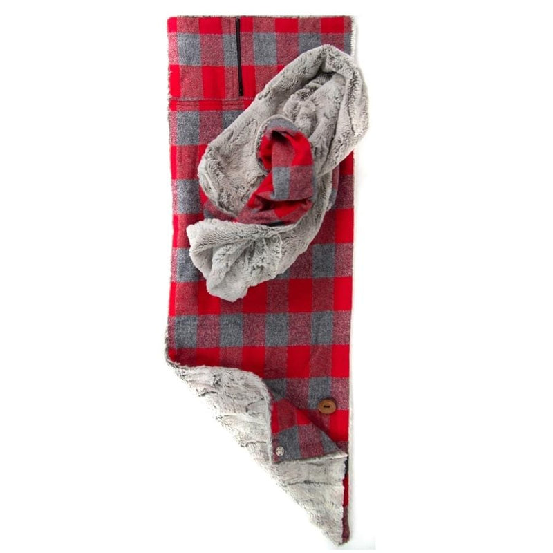 Wilderspin Scarves Exclusive Gift Set | Neck Wrap Scarf with Front Pocket Matching Faux Fur & Flannel Gift Set Red & Buffalo Gray