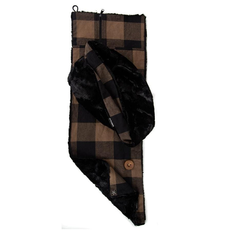 Wilderspin Scarves Exclusive Gift Set | Neck Wrap Scarf with Front Pocket Matching Faux Fur & Flannel Gift Set Rich Black & Warm Brown
