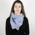 Wilderspin Scarves Faux Fur and Flannel Neck Wrap Scarf with Front Pocket Light Blue Herringbone Silver Fox Fur Pocket Scarf