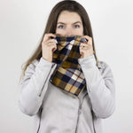 Wilderspin Scarves Faux Fur and Flannel Neck Wrap Scarf with Front Pocket Navy/Maize Plaid Red Wolf Fur Pocket Scarf