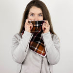 Wilderspin Scarves Faux Fur and Flannel Neck Wrap Scarf with Front Pocket Orange/Berry/Black Plaid Biscotti Fur Pocket Scarf