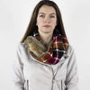 Wilderspin Scarves Faux Fur and Flannel Twisted Infinity Scarf Orange/Berry/Black Plaid Red Wolf Fur Faux Fur & Flannel