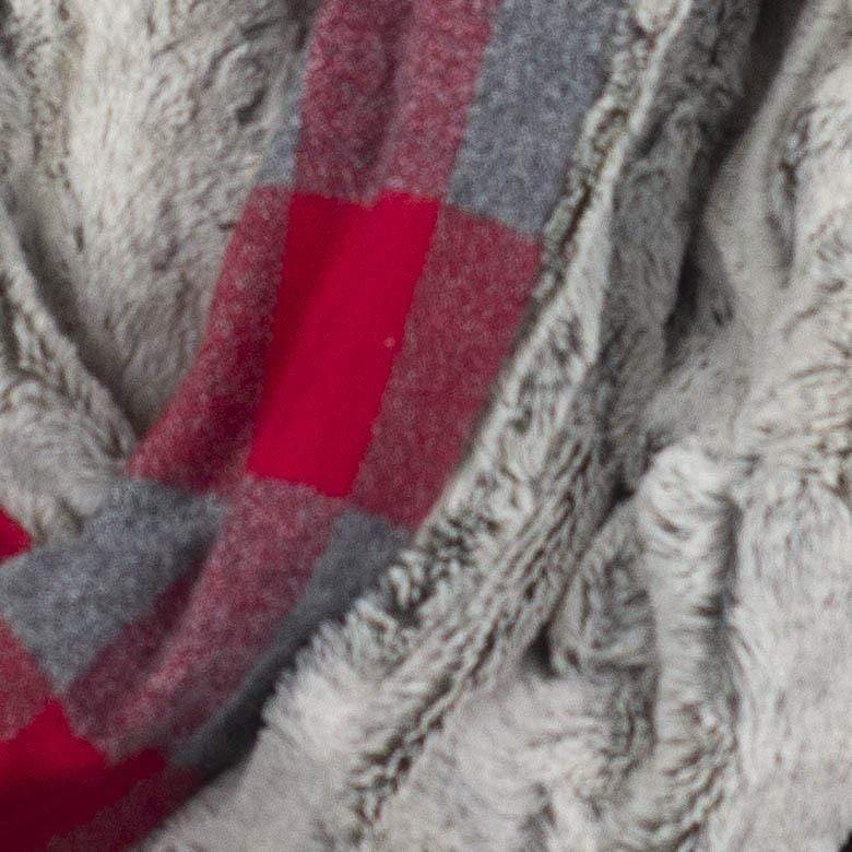 Wilderspin Scarves Faux Fur and Flannel Twisted Infinity Scarf Red & Gray Buffalo Silver Fox Faux Fur & Flannel