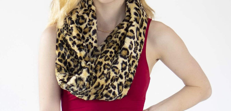 Wilderspin Scarves Faux Fur and Flannel Twisted Infinity Scarf Wilderspin Classic Sand Leopard Print Faux Fur Infinity Scarf