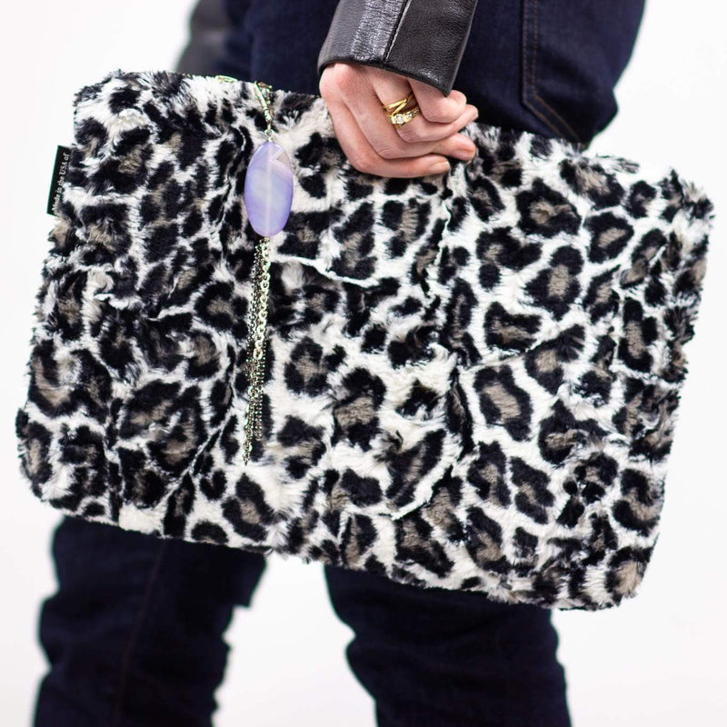 Wilderspin Scarves Faux Fur Clutch and Cross Body Bag Black/White Leopard Clutch