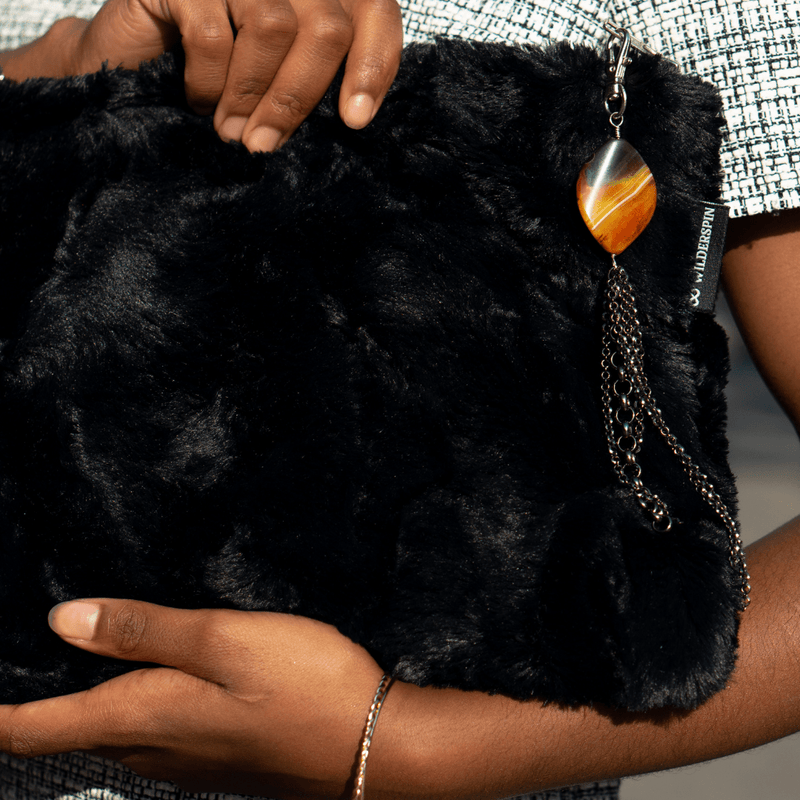 Wilderspin Scarves Faux Fur Clutch and Cross Body Bag Furry Black Purse | Faux Fur Black Purse