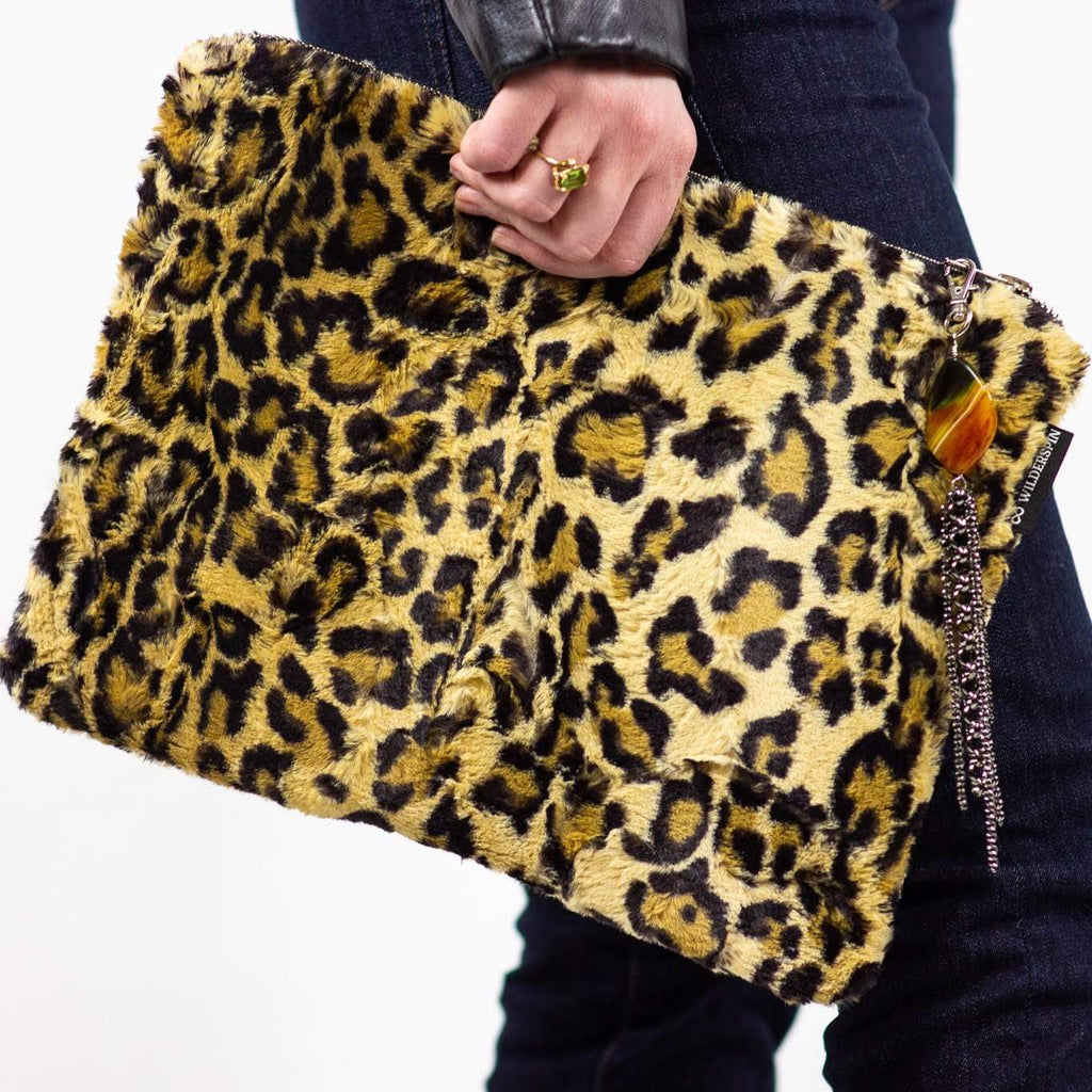 Wilderspin Scarves Faux Fur Clutch and Cross Body Bag Sand Leopard Faux Fur Clutch