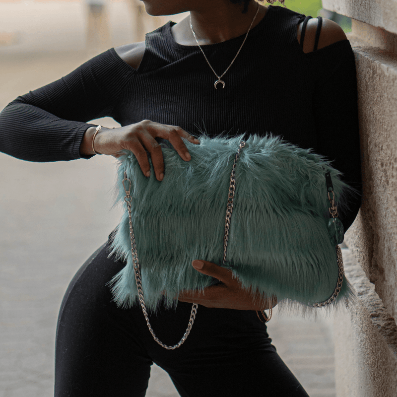 Wilderspin Scarves Faux Fur Clutch and Cross Body Bag Wilderspin Clutch Bag, Aqua Blue Faux Fur