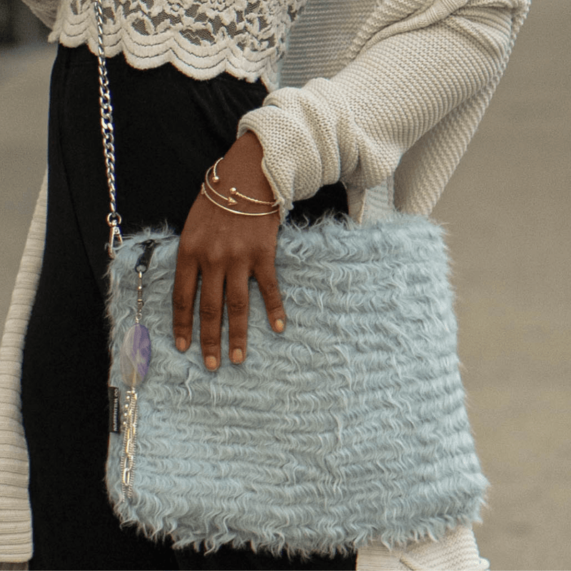 Wilderspin Scarves Faux Fur Clutch and Cross Body Bag Wilderspin Clutch Bag, Curly Ice Blue Faux Fur