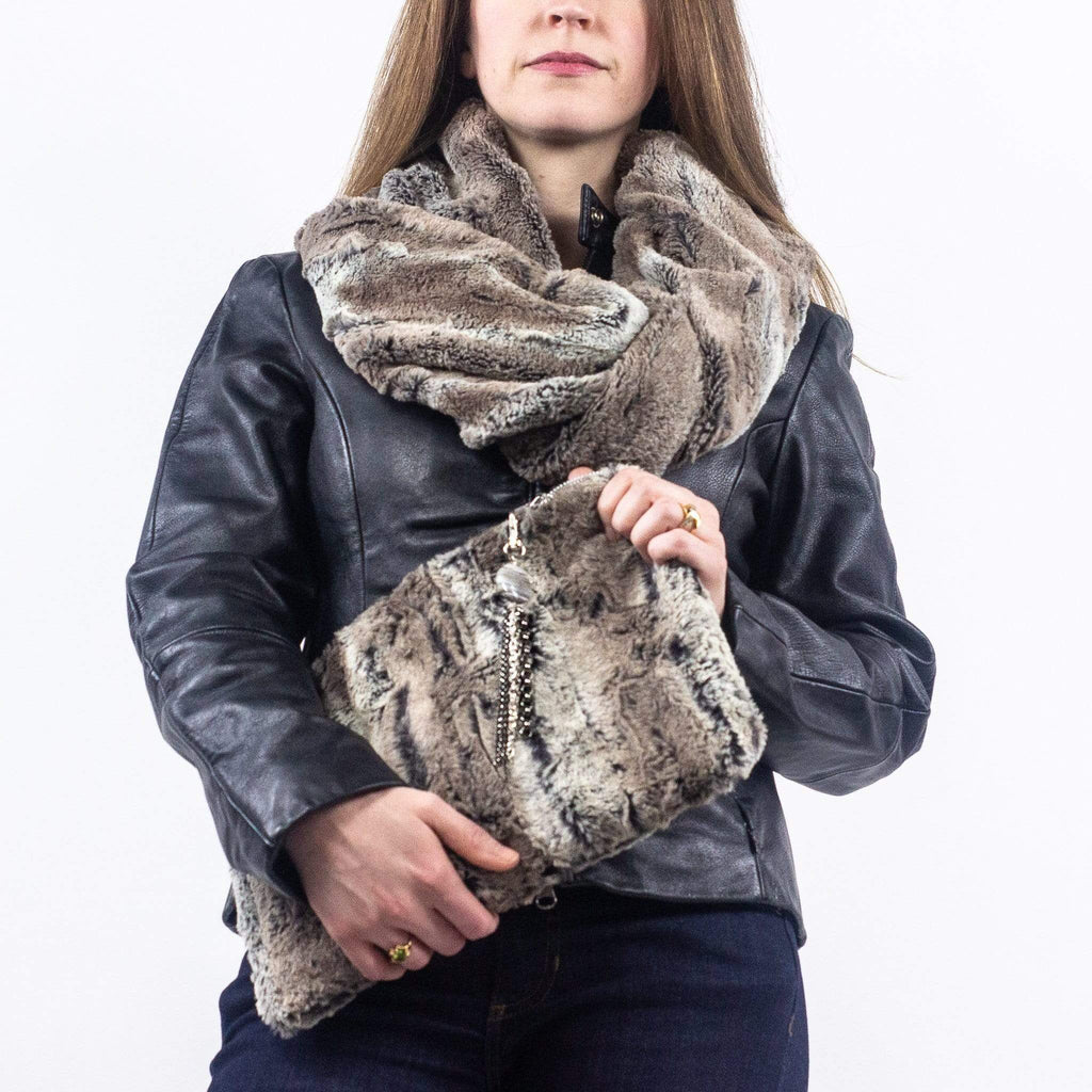 Wilderspin Scarves Faux Fur Scarf and Clutch Bag Combination Set Mountain Fox Combination Set