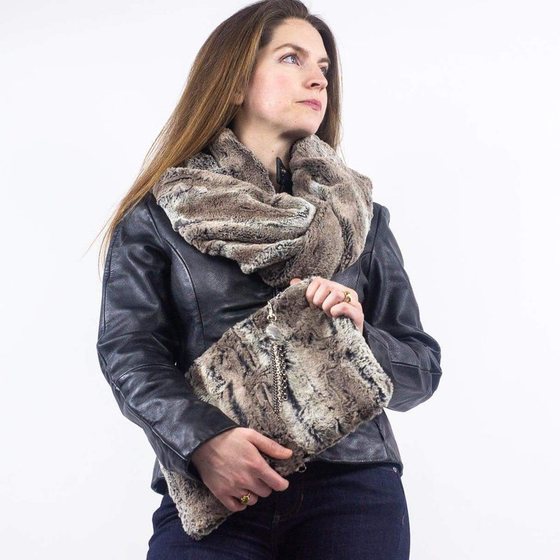 Faux Fur Twisted Infinity Scarf and Clutch Bag Bundle