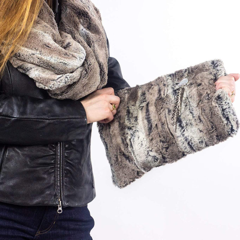 Wilderspin Scarves Faux Fur Scarf and Clutch Bag Combination Set Mountain Fox Combination Set