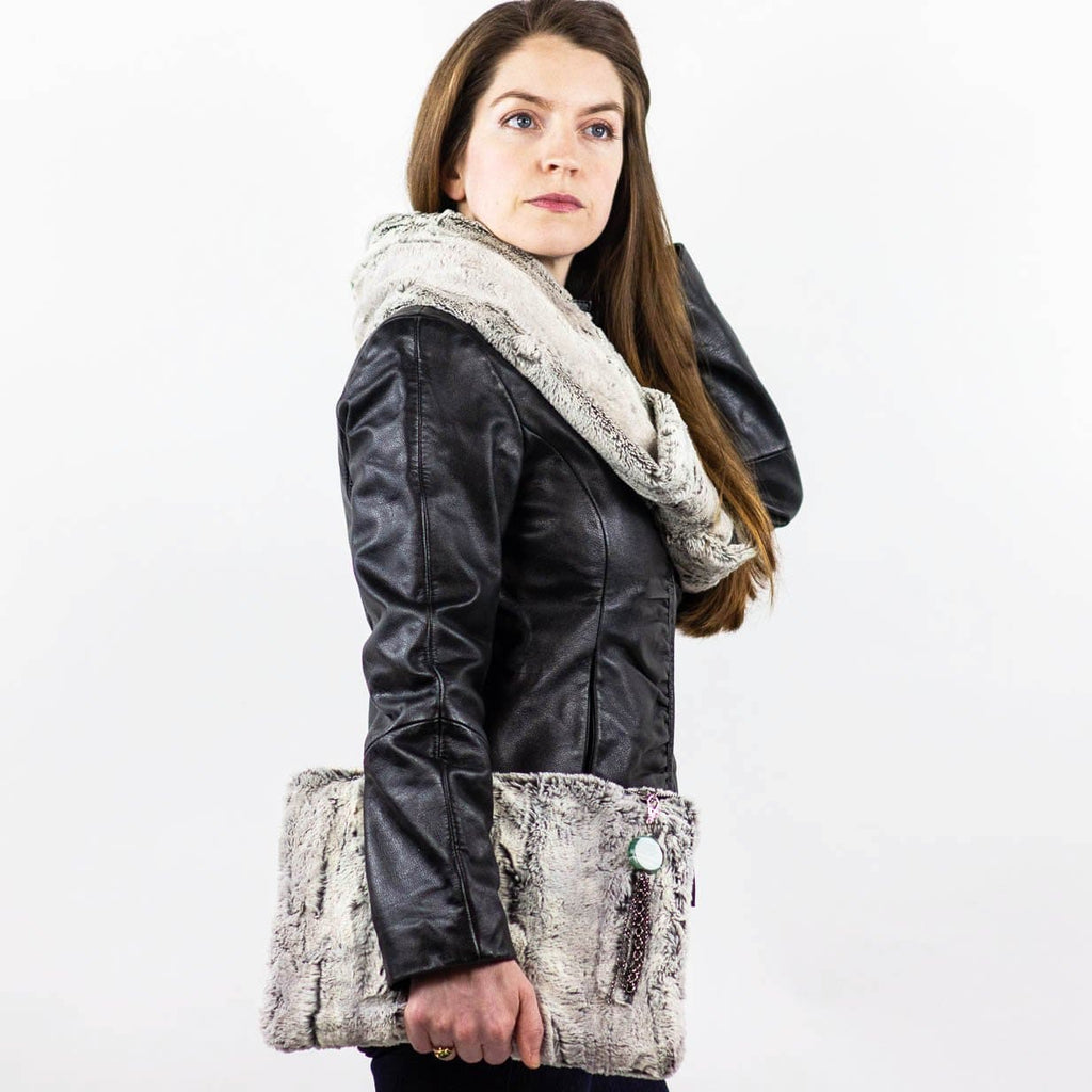 Wilderspin Scarves Faux Fur Scarf and Clutch Bag Combination Set Silver Fox Combination